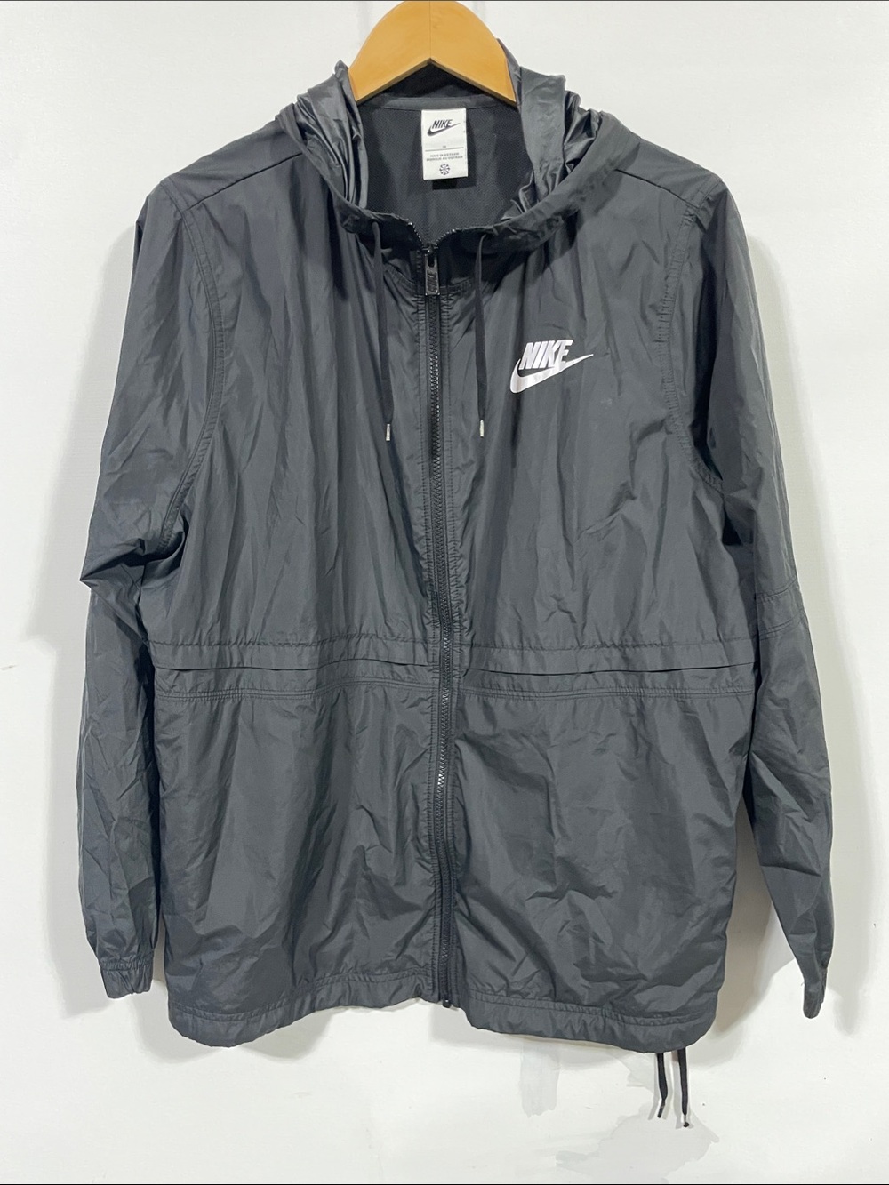 Nike Black Hooded Windbreaker Jacket with White Logo
